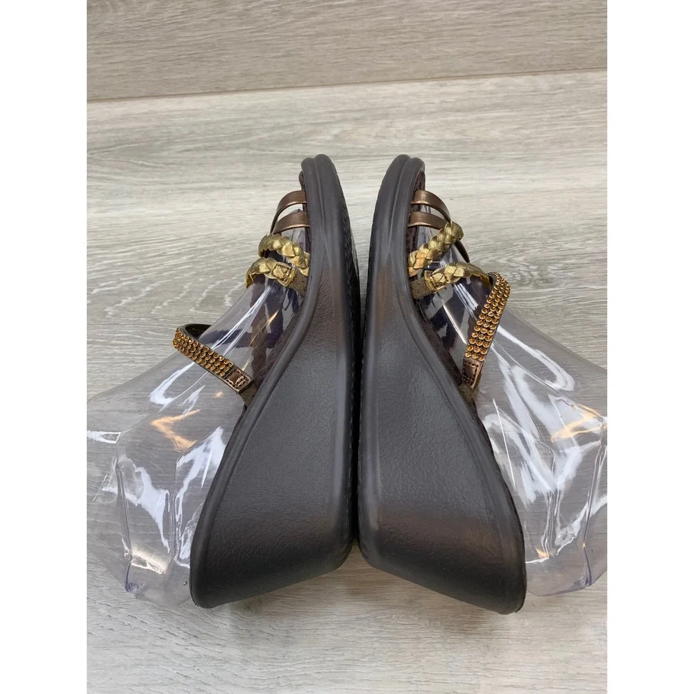 Skechers Cali Rumblers Bronze Metallic Rhinestone Wedge Sandals Women's 8 Shoes